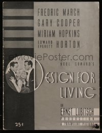 8m0352 DESIGN FOR LIVING souvenir program book 1933 Lubitsch & Coward, Gary Cooper & Fredric March!