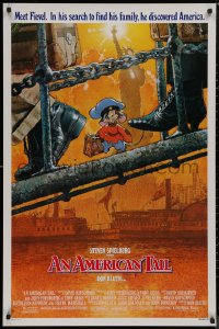 8p0720 AMERICAN TAIL 1sh 1986 Steven Spielberg, Don Bluth, art of Fievel the mouse by Drew Struzan!