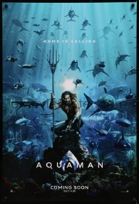 8p0732 AQUAMAN int'l teaser DS 1sh 2018 DC, Jason Momoa in title role with great white sharks and more!