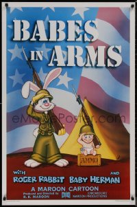 8p0739 BABES IN ARMS Kilian 1sh 1988 Roger Rabbit & Baby Herman in Army uniform with rifles!