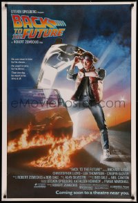 8p0742 BACK TO THE FUTURE advance 1sh 1985 art of Michael J. Fox & Delorean by Drew Struzan!