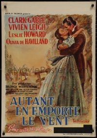 8p0351 GONE WITH THE WIND 23x33 Belgian R1954 art of Gable & Leigh romantically kissing by Demil!