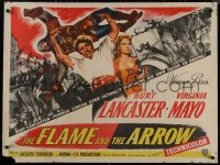 8p0651 FLAME & THE ARROW British quad 1950 Lancaster performing his own stunts & sexy Virginia Mayo!