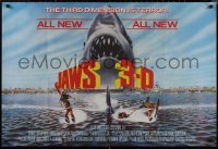8p0661 JAWS 3-D British quad 1983 great Gary Meyer shark artwork, the third dimension is terror!