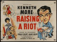 8p0679 RAISING A RIOT British quad 1957 Kenneth More, Mandy Miller, wacky art, ultra rare!