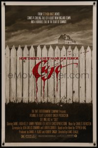 8p0825 CUJO 1sh 1983 Stephen King, horrifying artwork of bloody fence & house by Robert Tanenbaum!