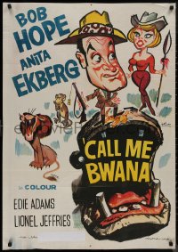 8p0455 CALL ME BWANA Egyptian poster 1963 wacky image of Bob Hope & Anita Ekberg, Bwana have fun?