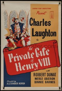 8p0623 PRIVATE LIFE OF HENRY VIII English 1sh R1940s different art of Charles Laughton!
