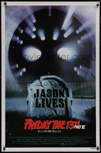 8p0878 FRIDAY THE 13th PART VI 1sh 1986 Jason Lives, cool image of hockey mask & tombstone!