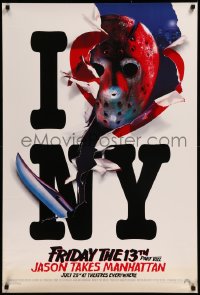 8p0879 FRIDAY THE 13th PART VIII recalled teaser 1sh 1989 Jason Takes Manhattan, I love NY in July!