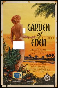 8p0885 GARDEN OF EDEN 1sh 1954 Florida nudist camp on the beach, wonderful sexy artwork!