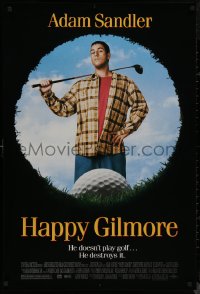 8p0911 HAPPY GILMORE 1sh 1996 image of Adam Sandler, he doesn't play, he destroys golf!