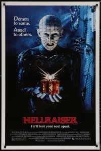 8p0933 HELLRAISER 1sh 1987 Clive Barker horror, great image of Pinhead, he'll tear your soul apart!