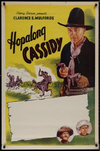 8p0941 HOPALONG CASSIDY 1sh 1940s great image of William Boyd holding gun, not overprinted!