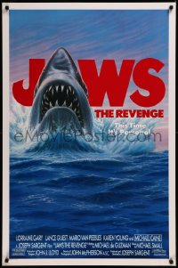8p0967 JAWS: THE REVENGE int'l 1sh 1987 great artwork of shark attacking ship, this time it's personal!