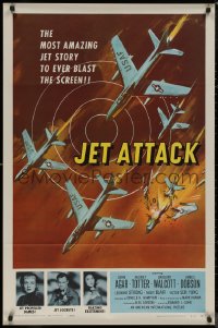 8p0972 JET ATTACK 1sh 1958 cool artwork of Korean War military fighter jets in formation!