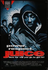 8p0981 JUICE 1sh 1992 Ernest R. Dickerson directed, Omar Epps, Tupac Shakur w/gun!