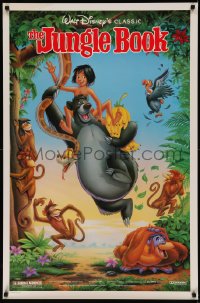 8p0982 JUNGLE BOOK DS 1sh R1990 Walt Disney cartoon classic, image of Mowgli & friends!