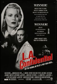 8p0998 L.A. CONFIDENTIAL awards DS 1sh 1997 Kim Basinger in black and white hood, Spacey, more!