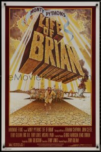 8p1013 LIFE OF BRIAN 1sh 1979 Monty Python, great wacky artwork of Chapman running from mob!