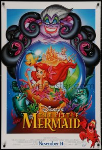8p1016 LITTLE MERMAID advance DS 1sh R1997 Ariel & cast, Disney underwater cartoon!