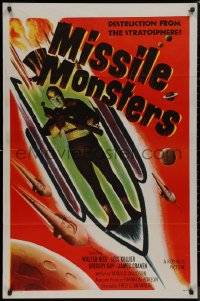8p1056 MISSILE MONSTERS 1sh 1958 aliens bring destruction from the stratosphere, wacky sci-fi art!