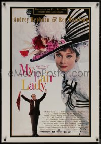 8p1070 MY FAIR LADY 1sh R1994 great close-up image of Audrey Hepburn, Rex Harrison!