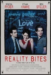 8p1131 REALITY BITES 1sh 1994 Winona Ryder, Ben Stiller, Ethan Hawke, comedy about love in the '90s!