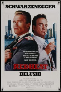 8p1132 RED HEAT 1sh 1988 great image of cops Arnold Schwarzenegger & James Belushi!