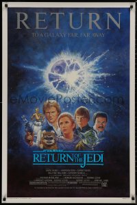 8p1140 RETURN OF THE JEDI studio style 1sh R1985 George Lucas classic, Mark Hamill, Ford, Tom Jung art!