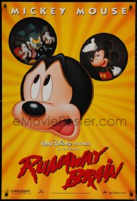 8p1162 RUNAWAY BRAIN DS 1sh 1995 Disney, great huge Mickey Mouse Jekyll & Hyde cartoon image!