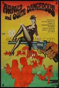 8p0499 ARMED & QUITE DANGEROUS export Russian 30x45 1978 Lemeshev art of woman on top of revolver!