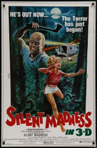 8p1186 SILENT MADNESS 1sh 1984 3D psycho, cool horror art, he's out now & the terror has just begun!