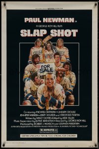 8p1189 SLAP SHOT 1sh 1977 Paul Newman hockey sports classic, great cast portrait art by Craig!
