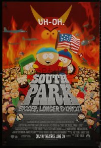 8p1197 SOUTH PARK: BIGGER, LONGER & UNCUT int'l advance 1sh 1999 Parker & Stone animated musical!
