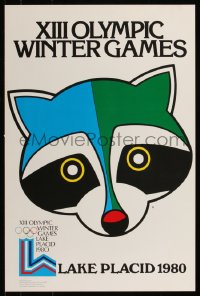 8p0269 1980 WINTER OLYMPICS 16x24 Canadian special poster 1980 art of Roni the Raccoon!