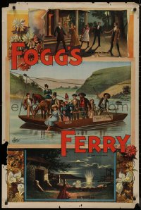 8p0116 FOGG'S FERRY 28x42 stage poster 1893 montage of images with ferry boat & woman shooting!