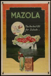 8p0143 MAZOLA 28x42 advertising poster 1930s it makes the perfect oil to put on your salads!