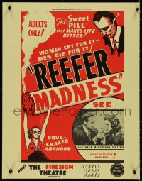 8p0321 REEFER MADNESS 17x22 special poster R1972 marijuana is the sweet pill that makes life bitter!