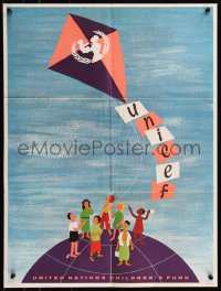 8p0338 UNICEF 18x24 special poster 1960s United Nations Children's Fund, kids with kites!