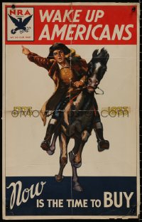 8p0343 WAKE UP AMERICANS 17x26 special poster 1933 Paul Revere pointing to the NRA logo!