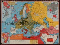 8p0348 WORLD WAR MAP 2-sided 20x27 special poster 1944 Axis and Allied powers, WWII map!