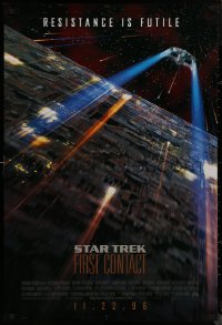 8p1215 STAR TREK: FIRST CONTACT int'l advance 1sh 1996 image of starship Enterprise above Borg cube!