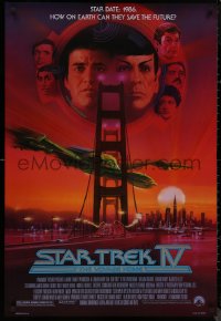 8p1211 STAR TREK IV 1sh 1986 art of Leonard Nimoy, Shatner & Klingon Bird-of-Prey by Bob Peak!