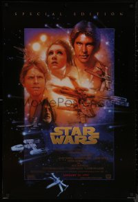 8p1219 STAR WARS style B advance 1sh R1997 George Lucas sci-fi classic, cool art montage by Drew Struzan!