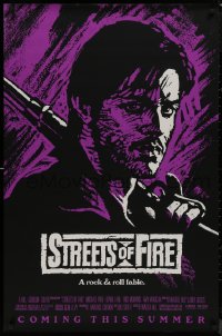 8p1228 STREETS OF FIRE advance 1sh 1984 Walter Hill, Riehm purple dayglo art, a rock & roll fable!