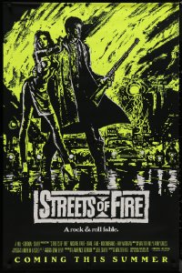 8p1229 STREETS OF FIRE advance 1sh 1984 Walter Hill, Riehm yellow dayglo art, a rock & roll fable!