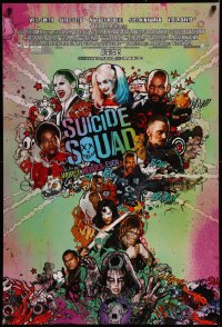8p1233 SUICIDE SQUAD advance DS 1sh 2016 Smith, Leto as the Joker, Robbie, Kinnaman, cool art!