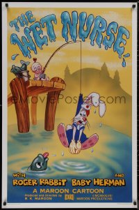 8p1277 WET NURSE Kilian 1sh 1988 Baby Herman goes fishing w/Roger Rabbit as the bait!