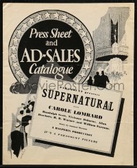 8r0504 SUPERNATURAL English pressbook 1933 Carole Lombard, Scott, ultra rare & shows posters!